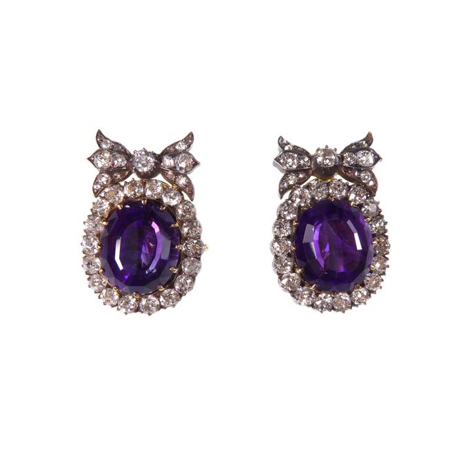 Late 19th century amethyst and diamond cluster earrings | MasterArt
